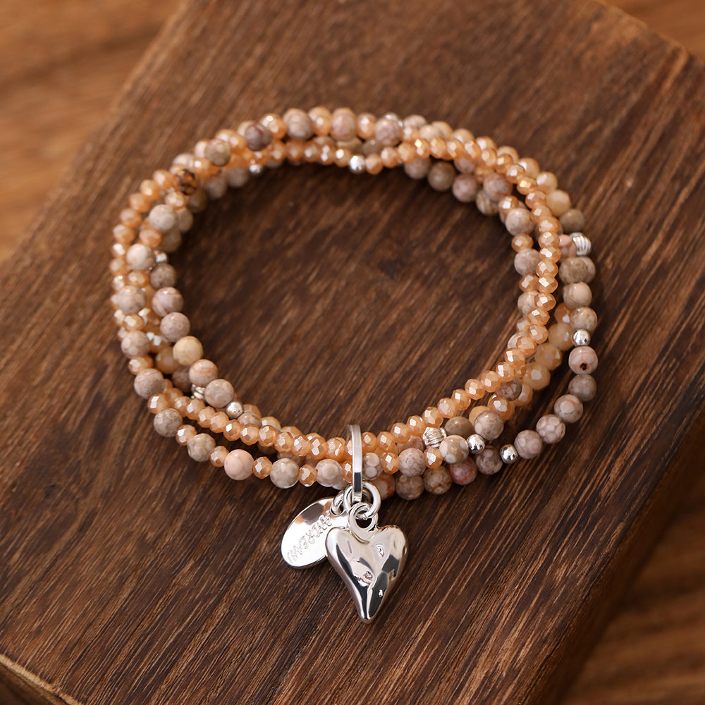Armband aus echtem Jaspis mit Herzanhänge