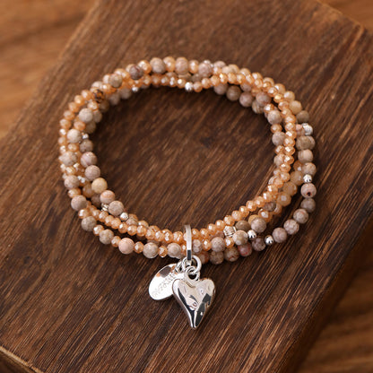 Armband aus echtem Jaspis mit Herzanhänge