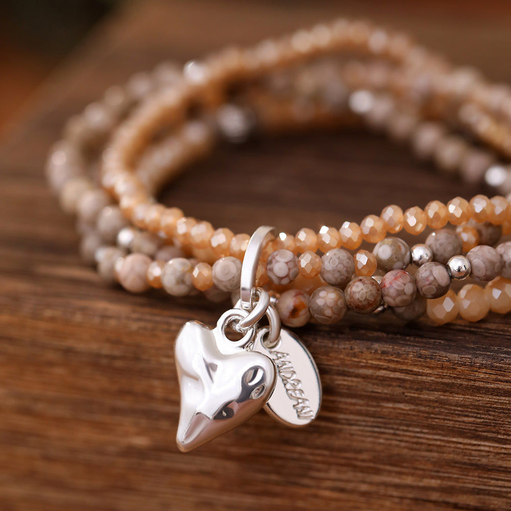 Armband aus echtem Jaspis mit Herzanhänge