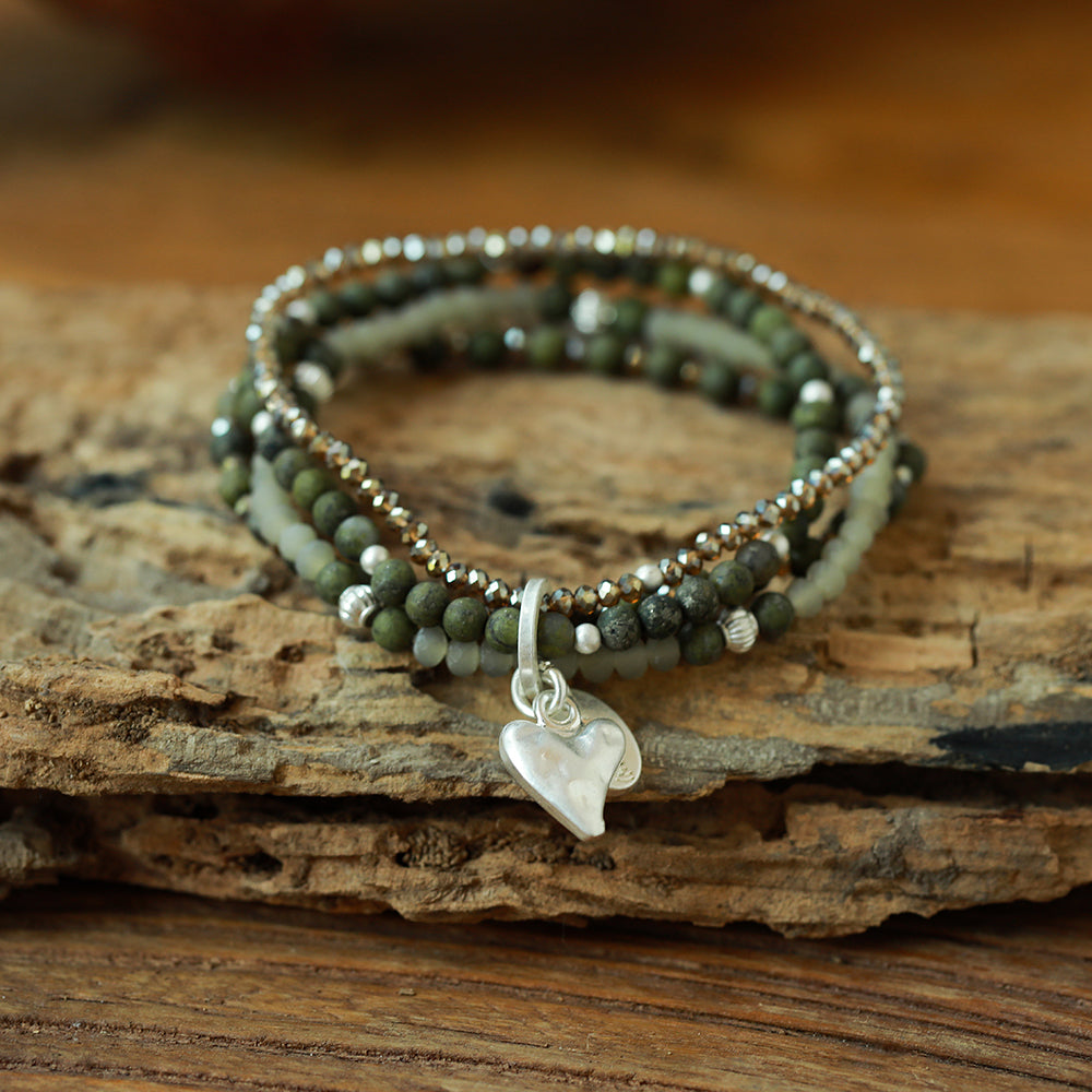 Armband aus echtem Grünem Picasso Jaspis mit Herzanhänger
