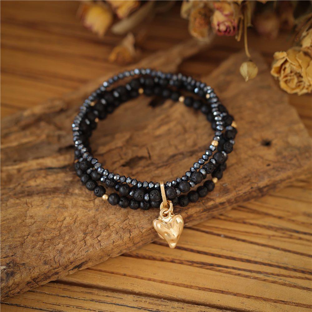 Armband aus echtem Lavastein mit Herzanhänger