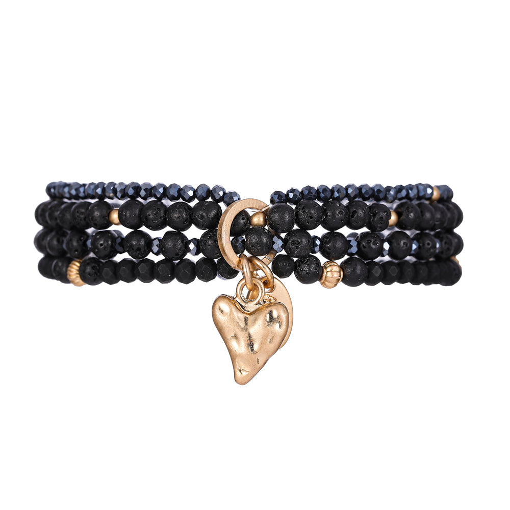 Armband aus echtem Lavastein mit Herzanhänger