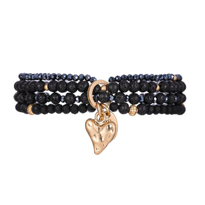 Armband aus echtem Lavastein mit Herzanhänger