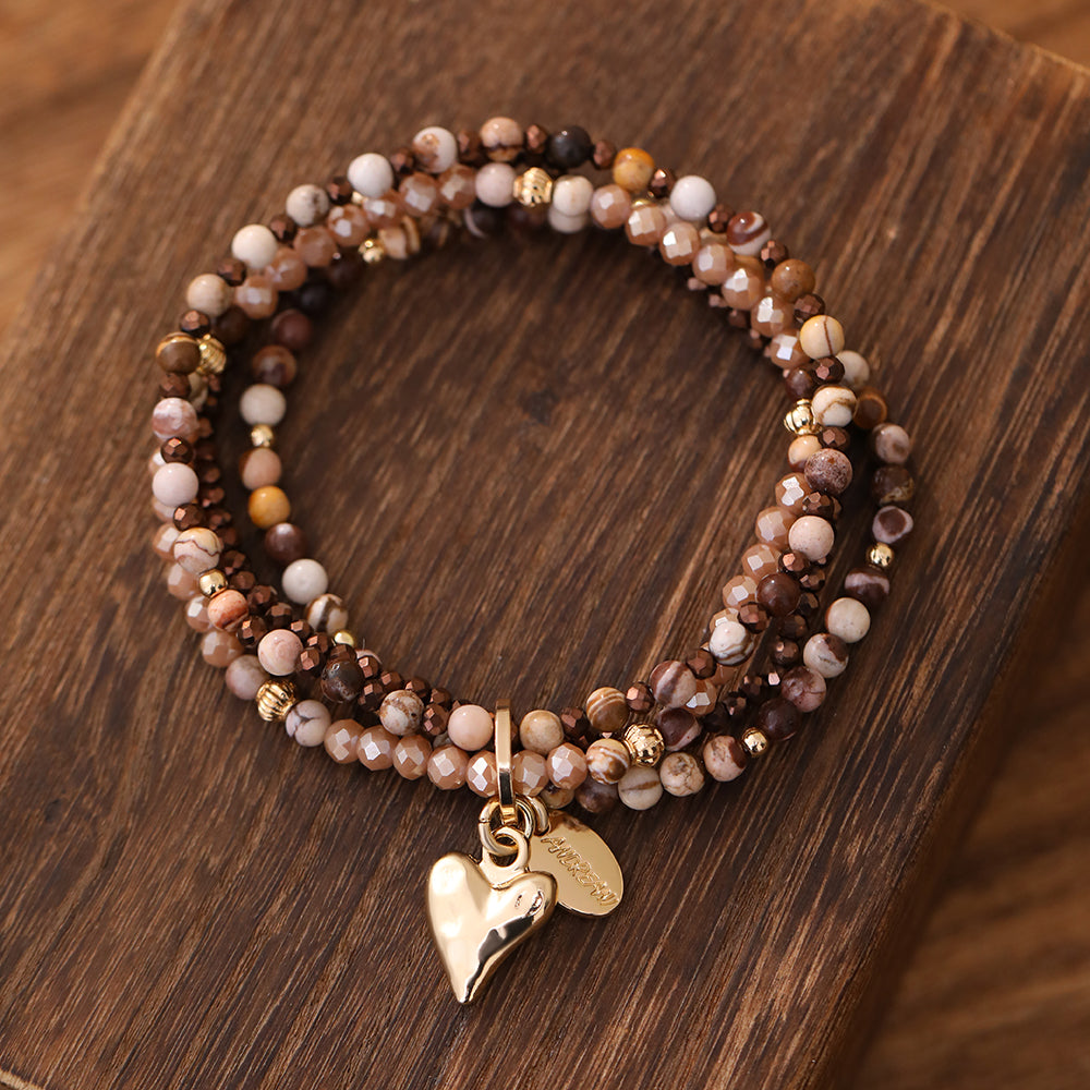 Armband aus echtem Mookait mit Herzanhänger