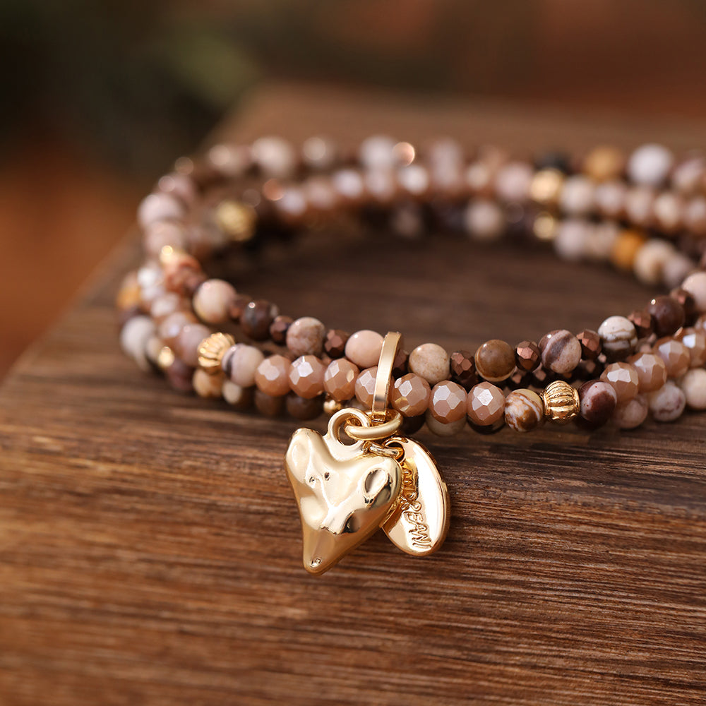 Armband aus echtem Mookait mit Herzanhänger