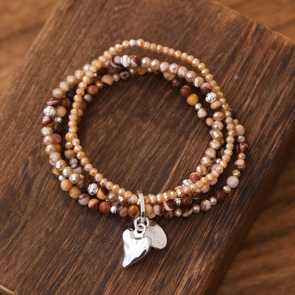Armband aus echtem Mookait mit Herzanhänger