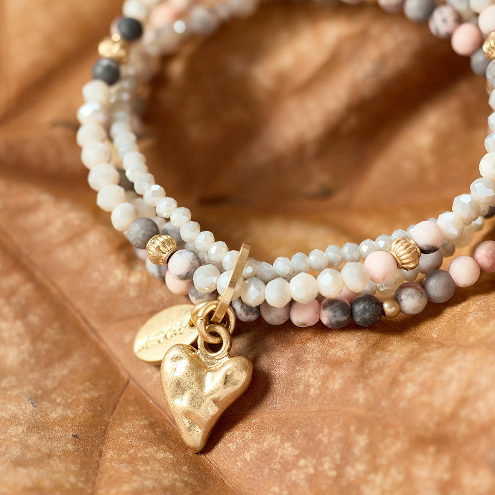 Armband aus echtem Jaspis und Achat mit Herzanhänger