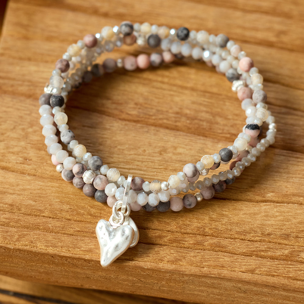 Armband aus echtem Jaspis und Achat mit Herzanhänger