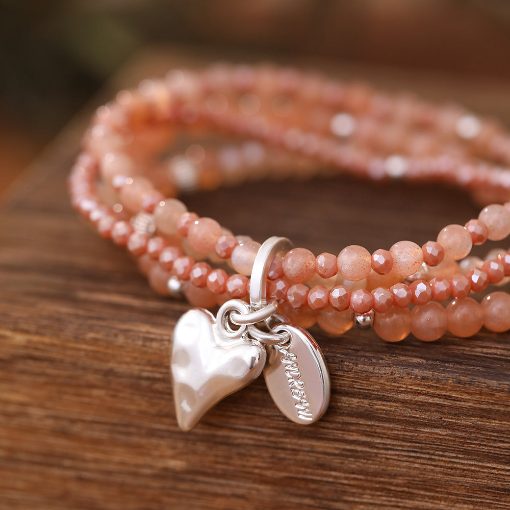 Armband aus echtem Sonnenstein mit Herzanhänger