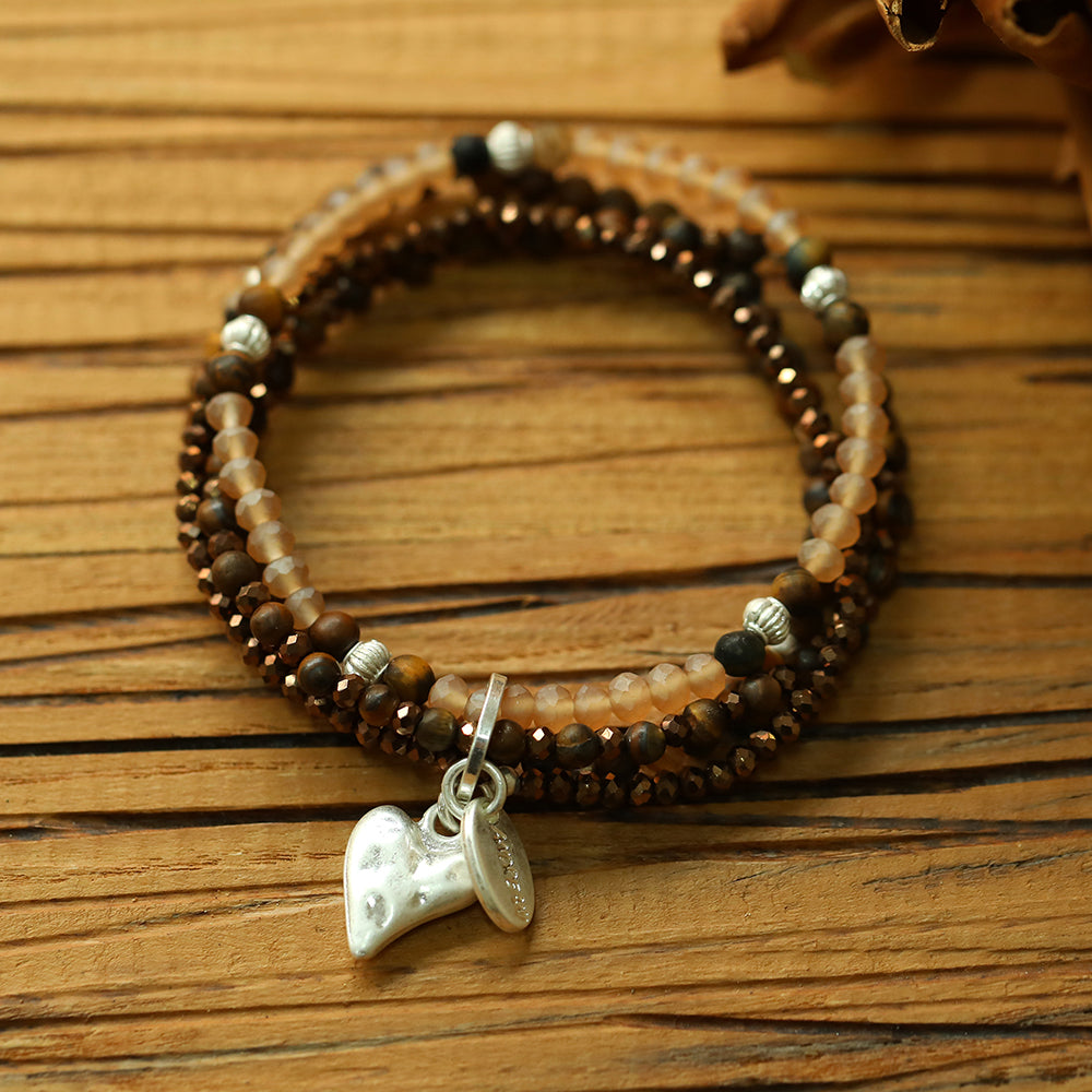 Armband aus echtem Tigerauge mit Herzanhänger