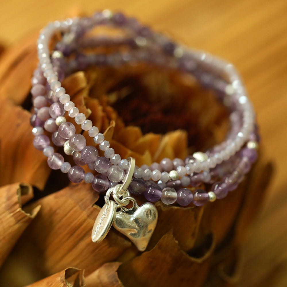 Armband aus echtem Amethyst mit Herzanhänger
