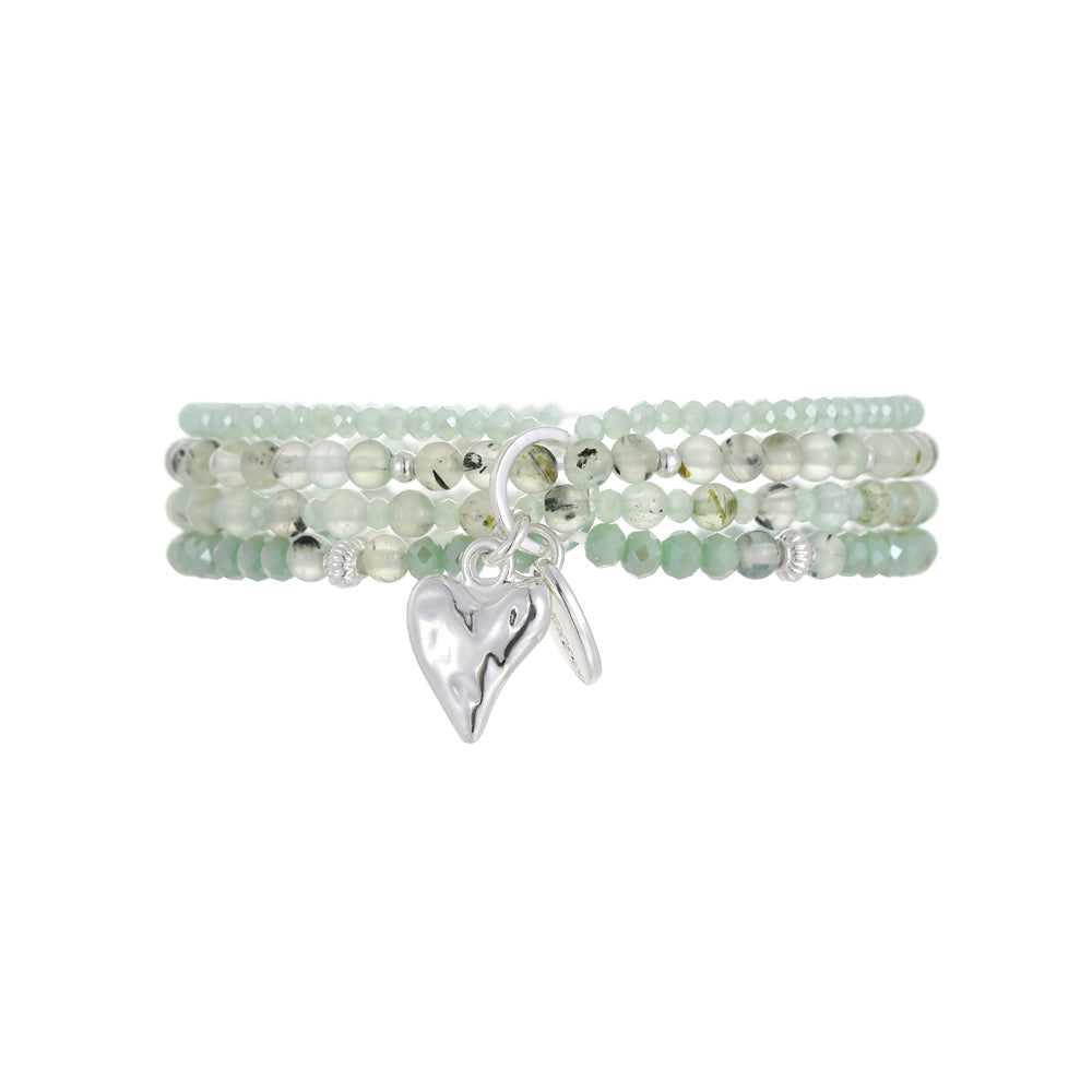 Armband aus echtem Prehnite mit Herzanhänger