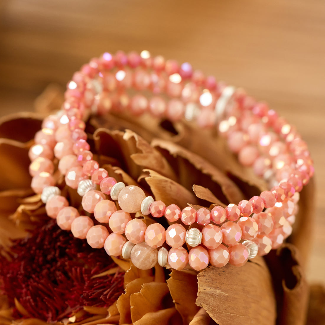 Armband aus echtem Sonnenstein silberfarbig