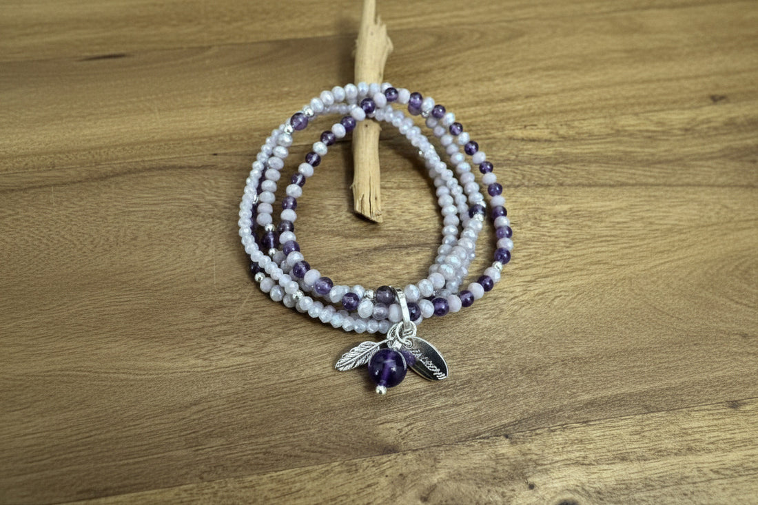 Armband aus Amethyst mit Blattanhänger