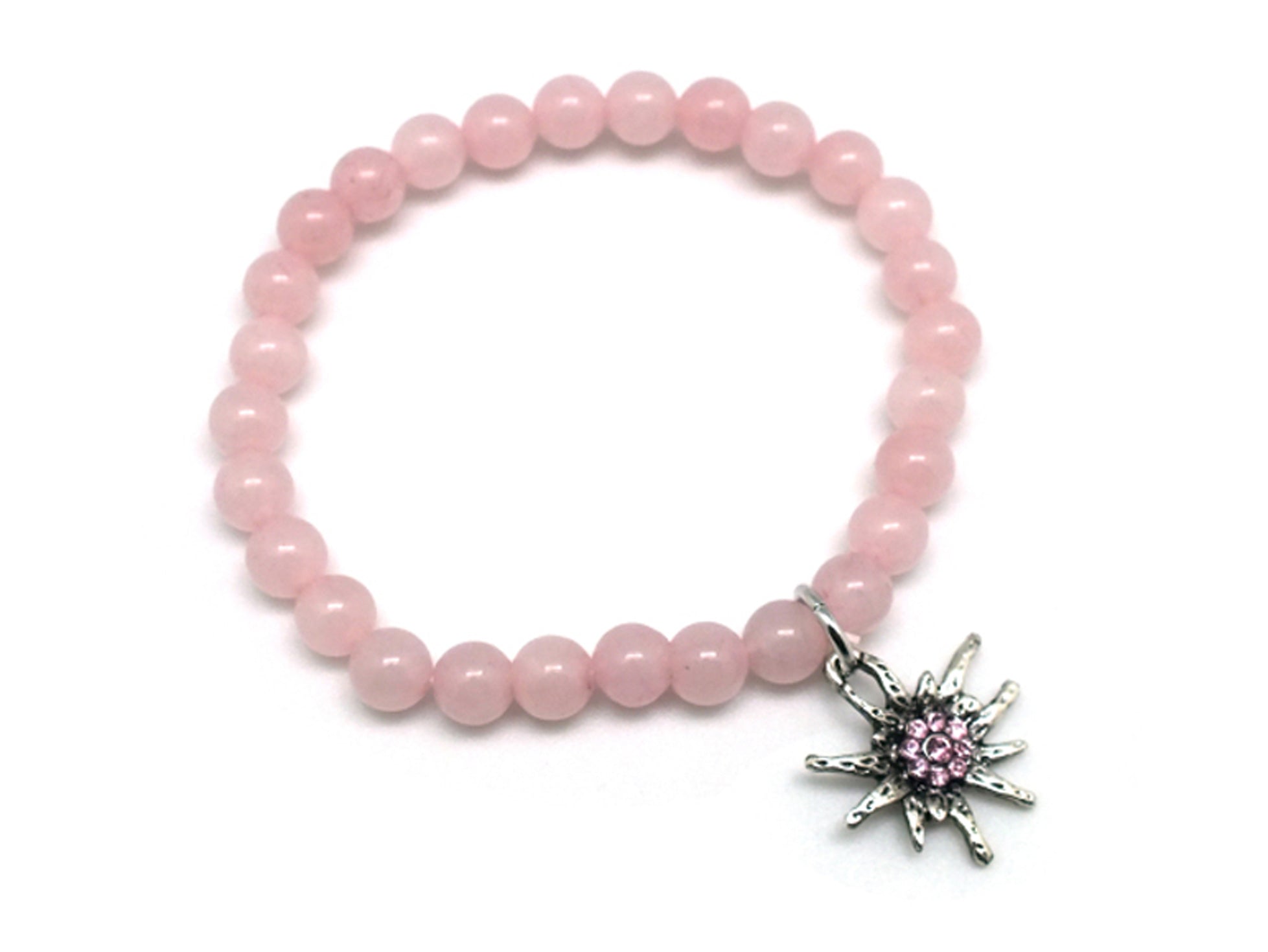 Armband aus Rosenquarz mit Edelweissanhänger