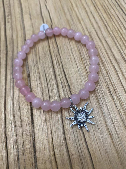 Armband aus Rosenquarz mit Edelweissanhänger