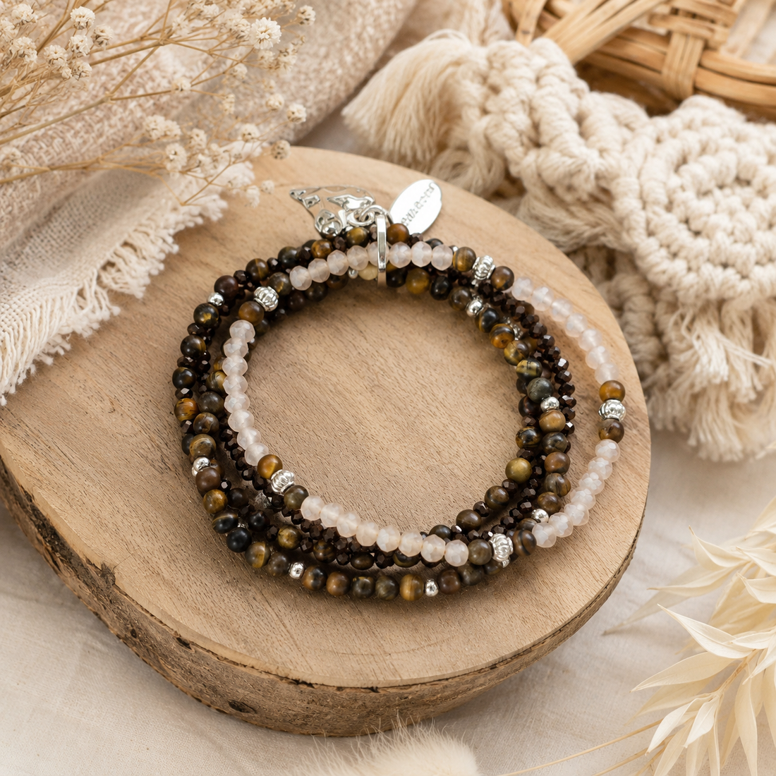 Armband aus echtem Tigerauge mit Herzanhänge