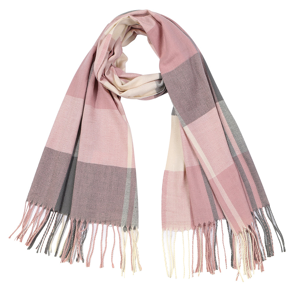 Karo-Schal in Rosa &amp; Grau mit Fransen