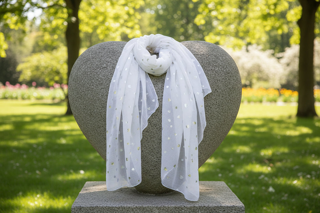 Schal weiss mit Herzen im silbereffekt