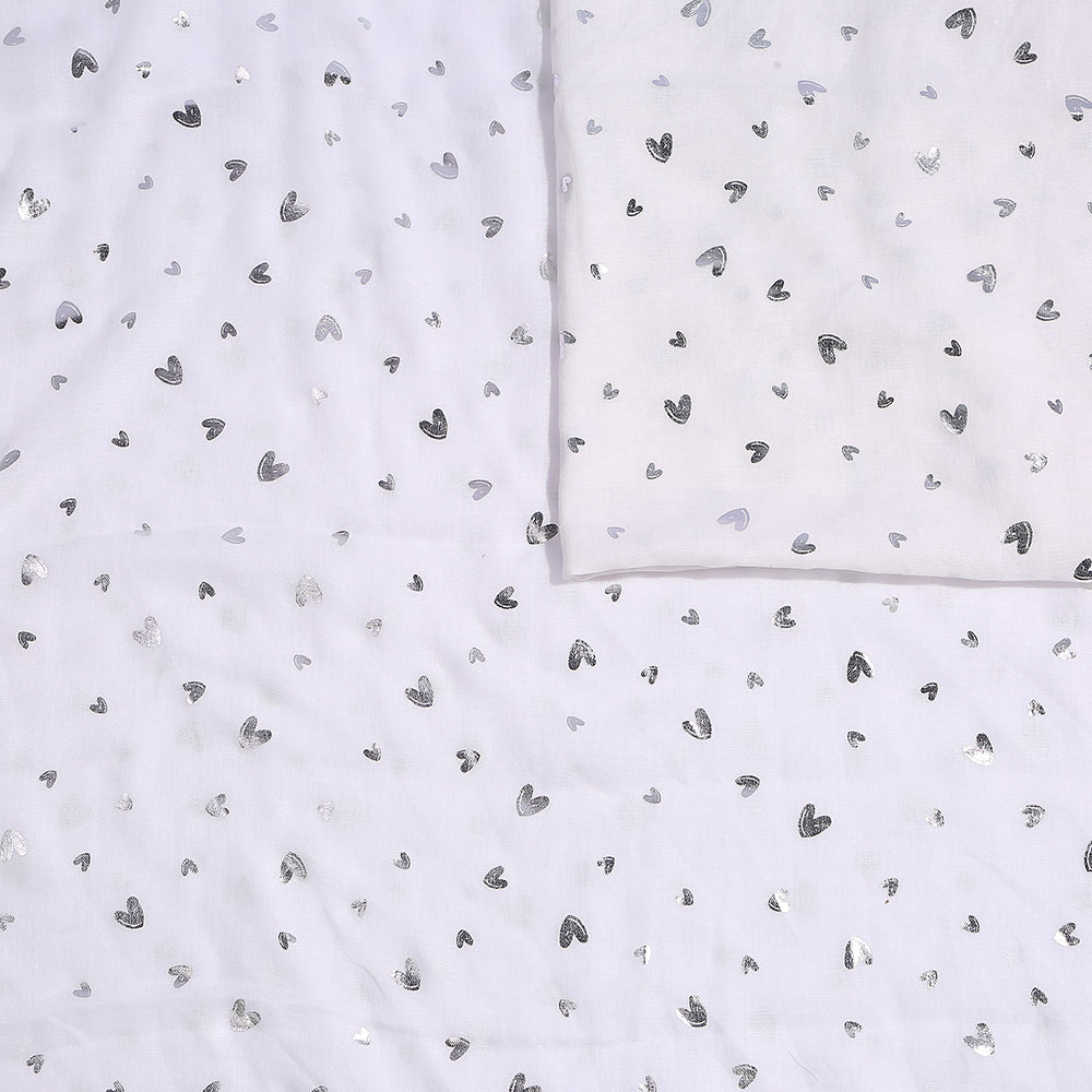 Schal weiss mit Herzen im silbereffekt