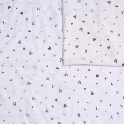 Schal weiss mit Herzen im silbereffekt