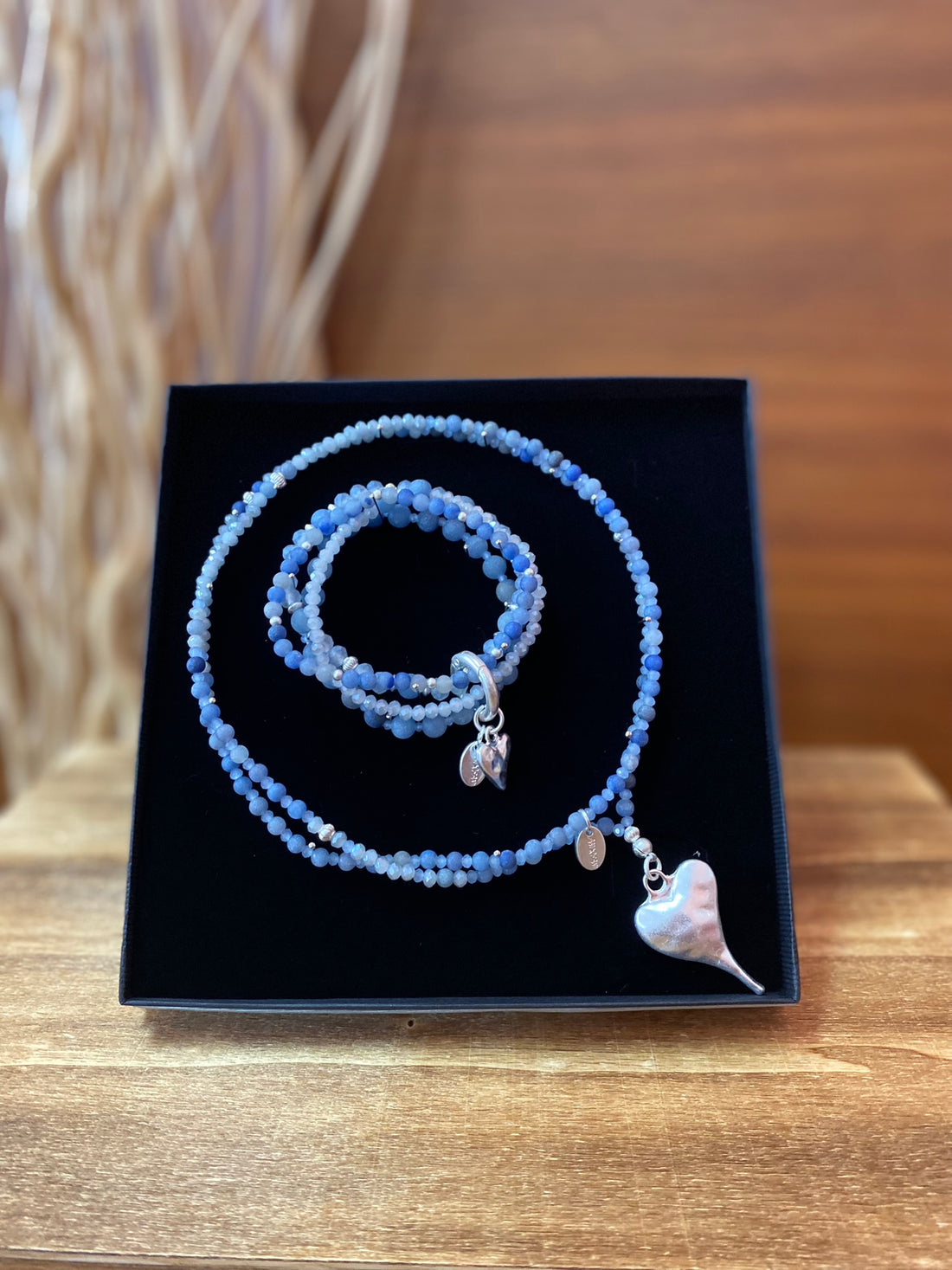 Geschenkset &quot;Herz&quot; aus echtem blauen Aventurin Andreani – Handgemachter Schmuck