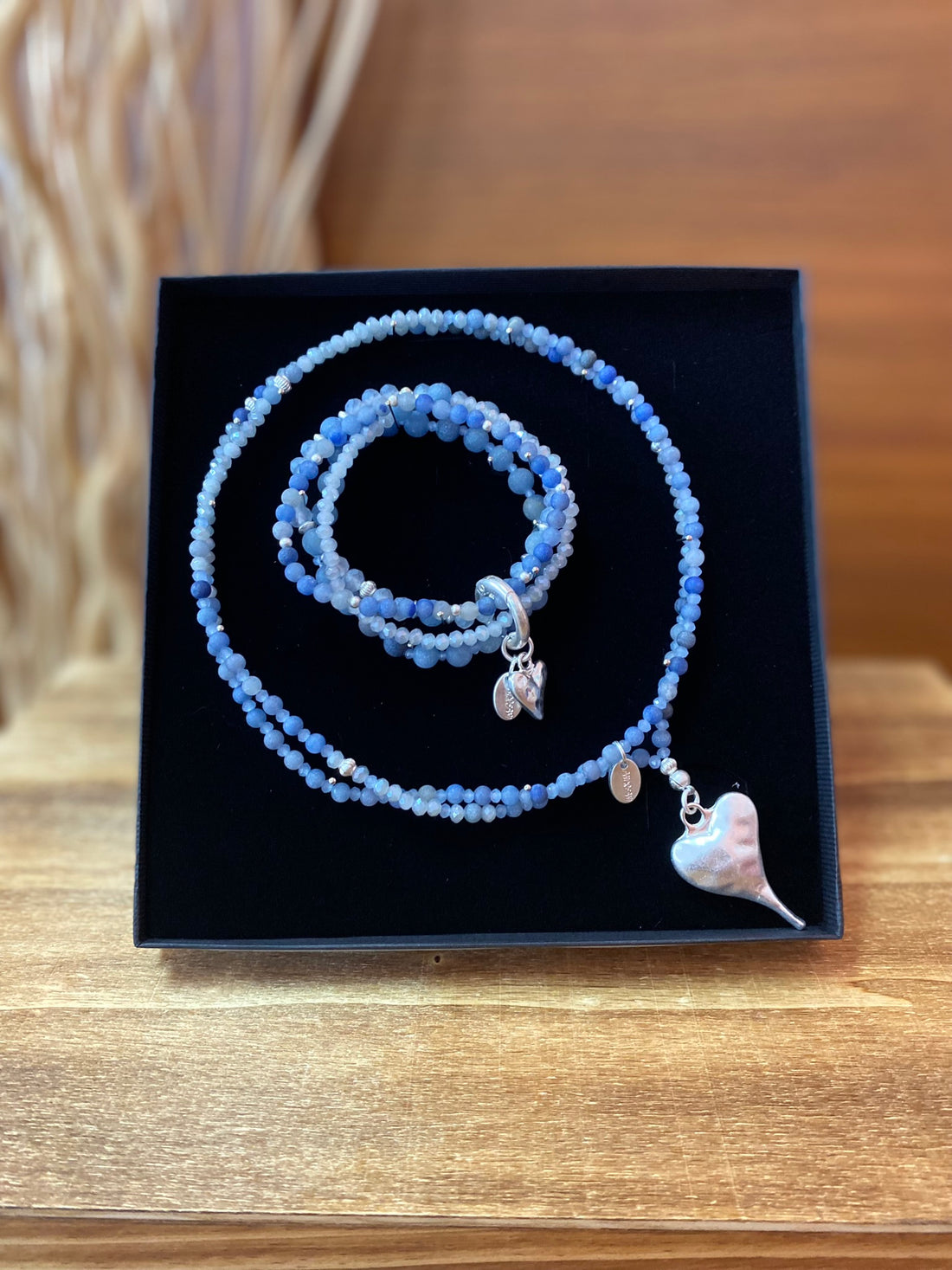 Geschenkset &quot;Herz&quot; aus echtem blauen Aventurin Andreani – Handgemachter Schmuck