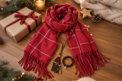 Geschenkset mit echtem braunem Jaspis – Schal, Halskette &amp; Armband