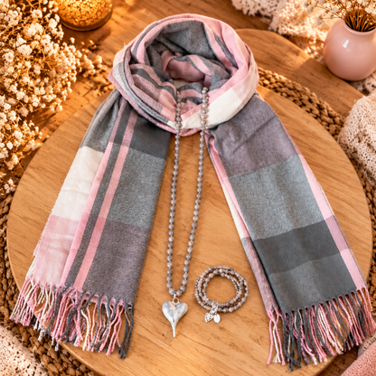 Geschenkset mit echtem Jaspis - Halskette, Armband &amp; Schal