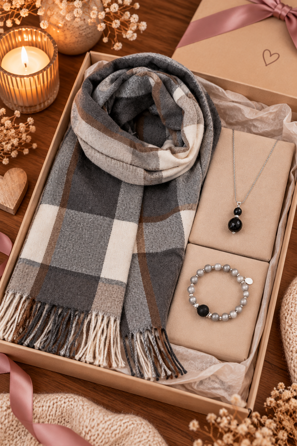 Geschenkset mit echten Süsswasserperlen &amp; grauem Achat
