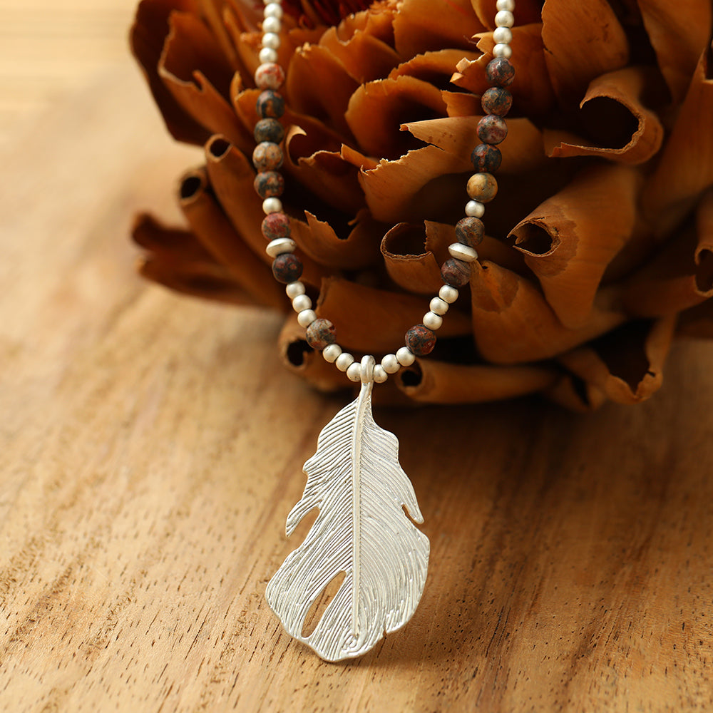 Halskette aus echtem Leoparden Jaspis Andreani – Handgemachter Schmuck
