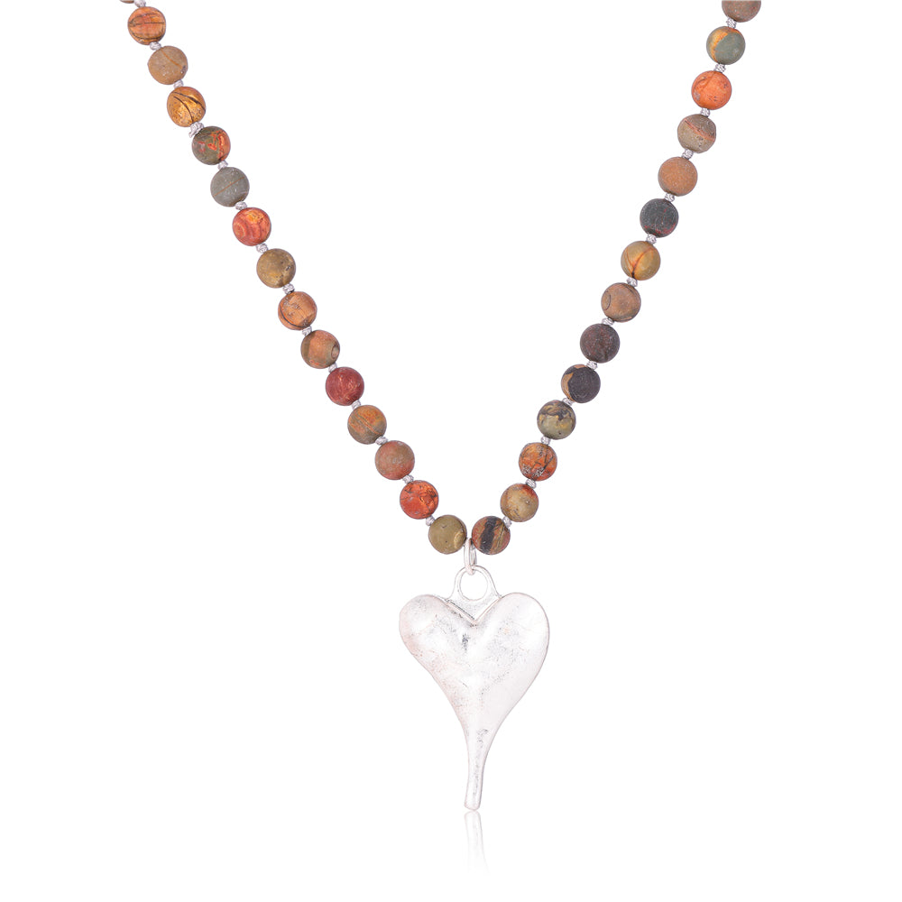 Halskette mit echtem braunem Jaspis und Hezanhänger Andreani – Handgemachter Schmuck