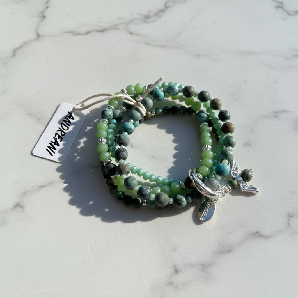 Armband aus echtem afrikanischem Türkis mit Engelsanhänger