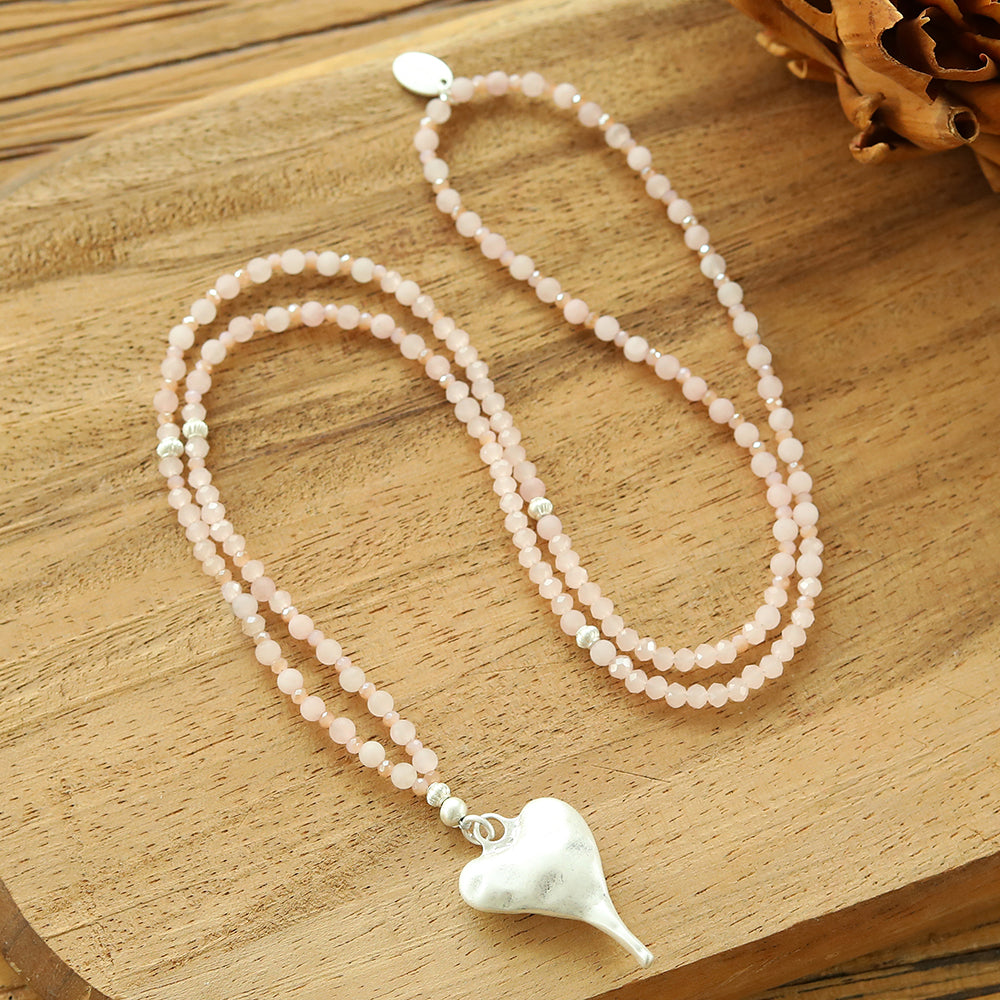 Halskette aus echtem Rosenquarz mit Herzanhänger