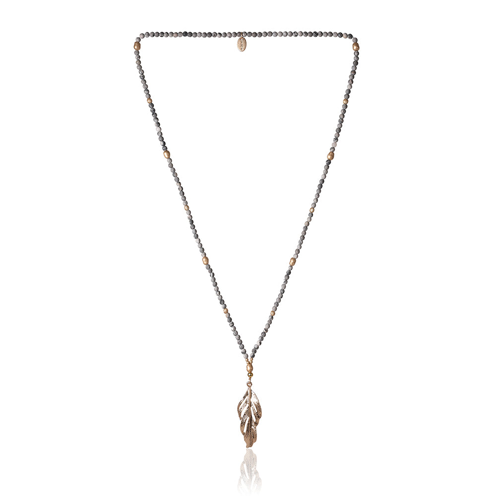 Halskette aus echtem picasso Jaspis mit Federanhänger
