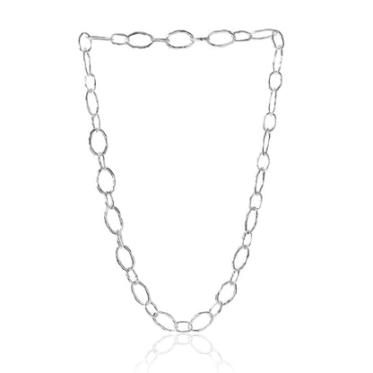 Lange silberfarbene Gliederhalskette aus rhodiniertem Metall – 80 cm