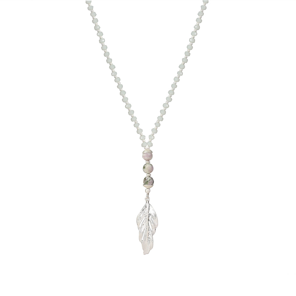 Halskette aus echtem Oliven Achat mit Federanhänger