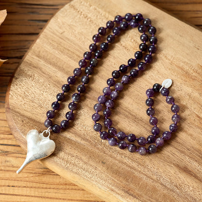 Halskette aus echtem Amethyst mit Herzanhänger