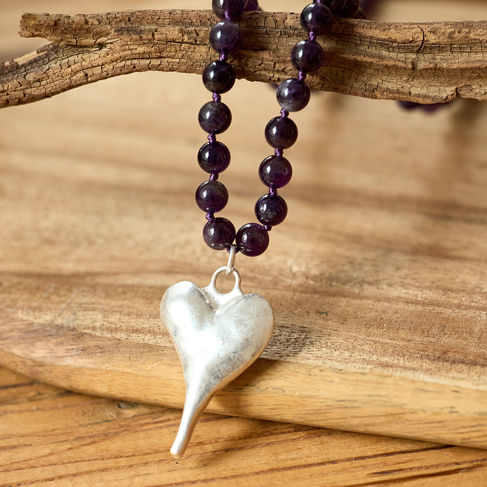 Halskette aus echtem Amethyst mit Herzanhänger