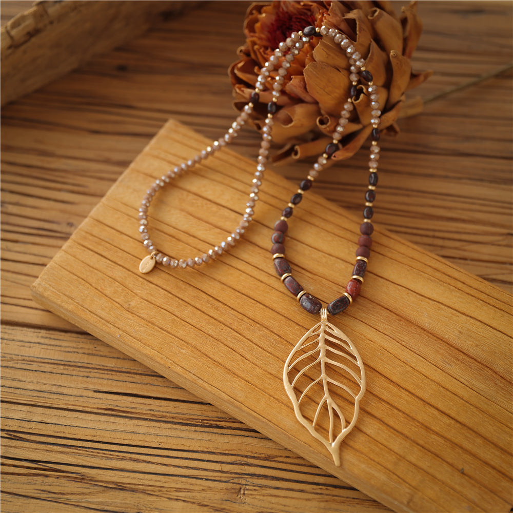 Geschenkset mit echtem braunem Jaspis – Halskette, 5-teiliges Armband-Set &amp; Schal