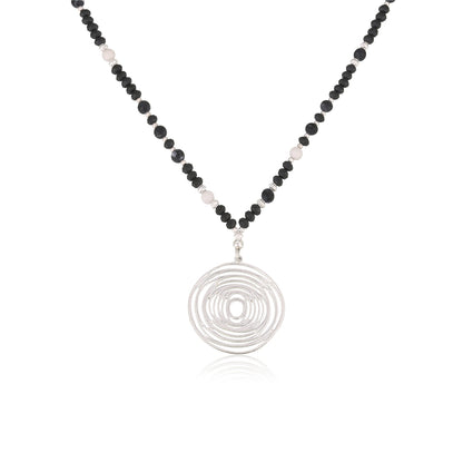 Halskette aus schwarz weissem Jaspis mit Spiralanhänger