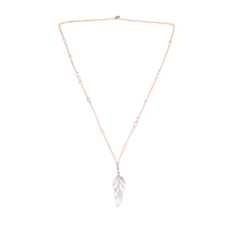 Halskette aus echten Süsswasserperlen mit Federanhänger