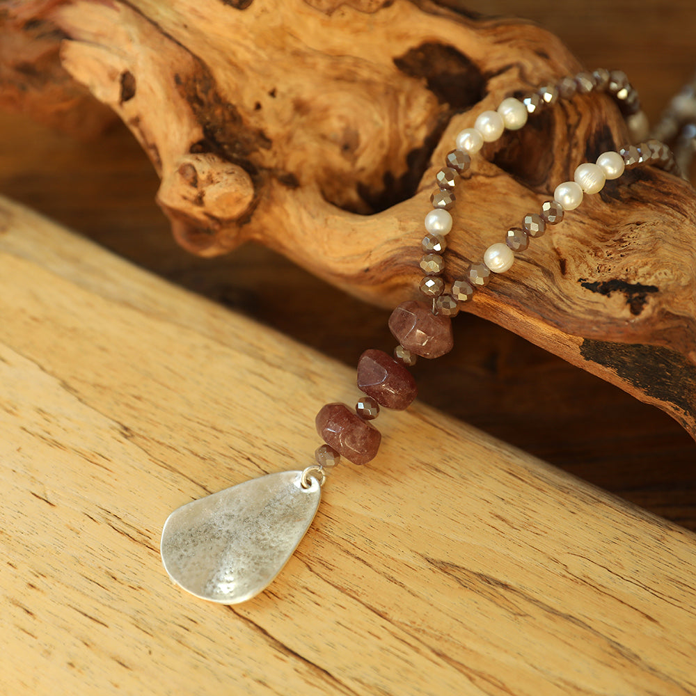 Halskette aus echten Süsswasserperlen und Aventurin