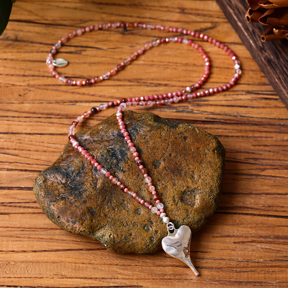 Halskette aus echtem Hämatoid mit Herzanhänger