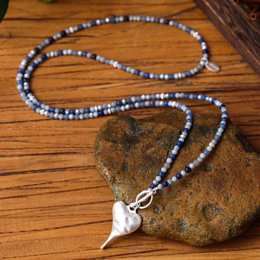 Halskette aus echtem Blauem Aventurin mit Herzanhänger