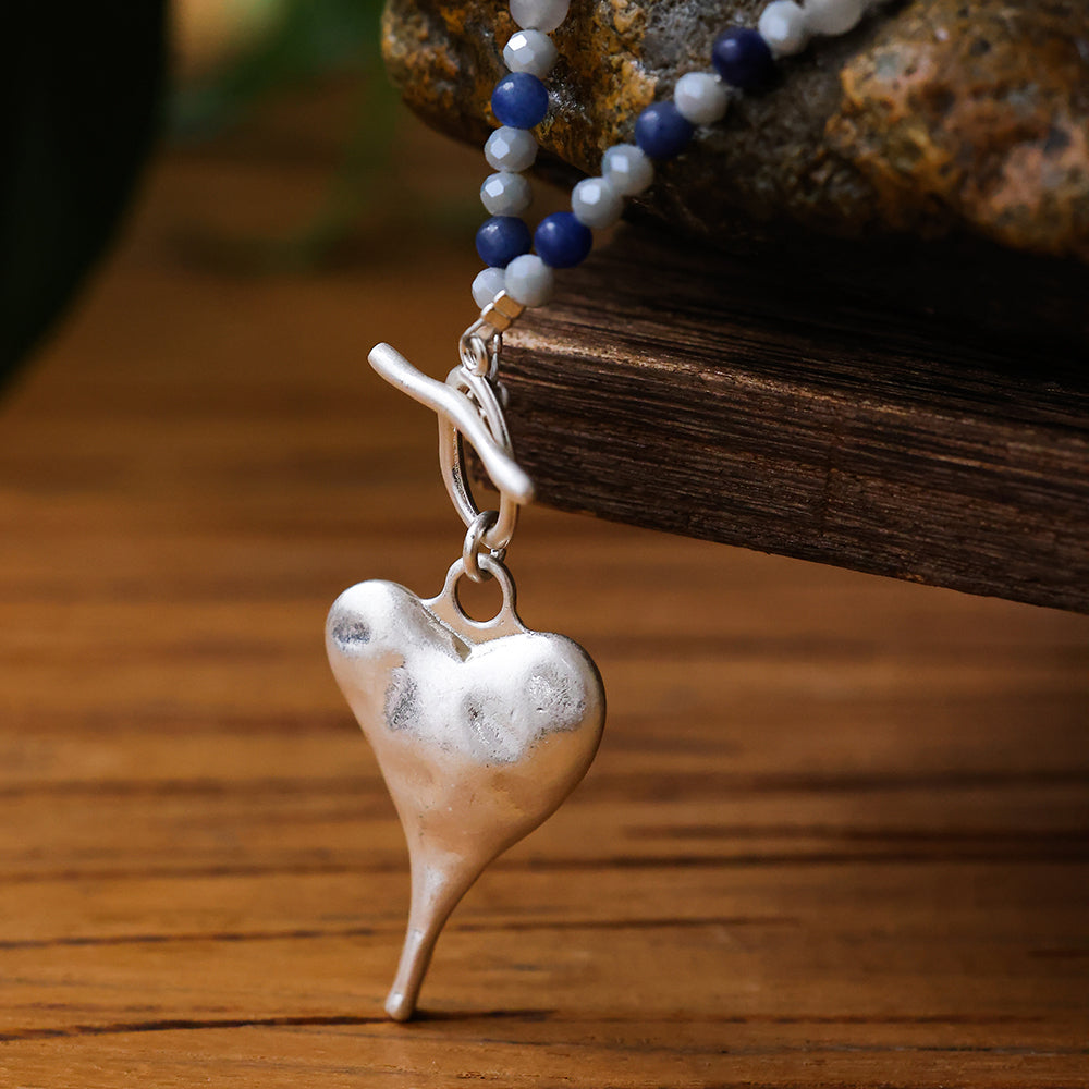 Halskette aus echtem Blauem Aventurin mit Herzanhänger