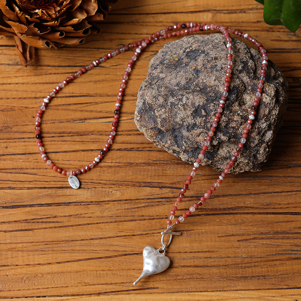 Halskette aus echtem Hämatoid mit Herzanhänger