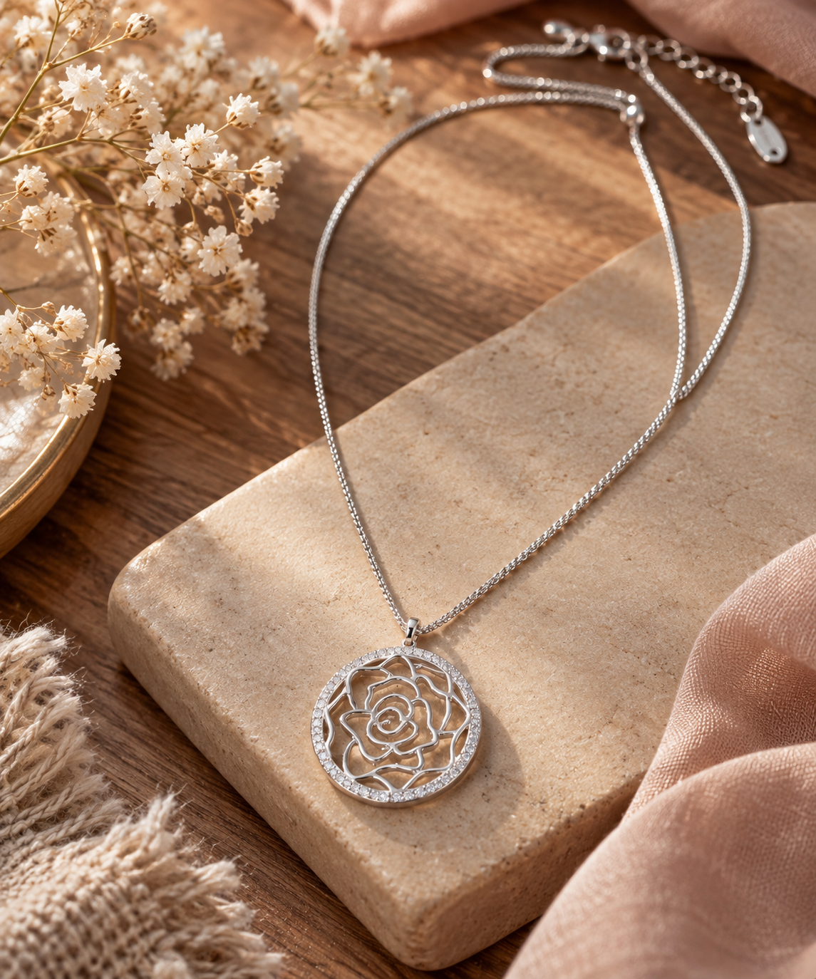 Geschenkset mit Schmuck aus rhodiniertem Metall, Schal &amp; Herzkiste