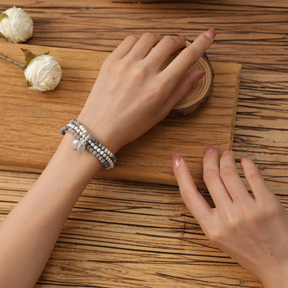 Armband aus echtem Picasso Jaspis mit Herzanhänger