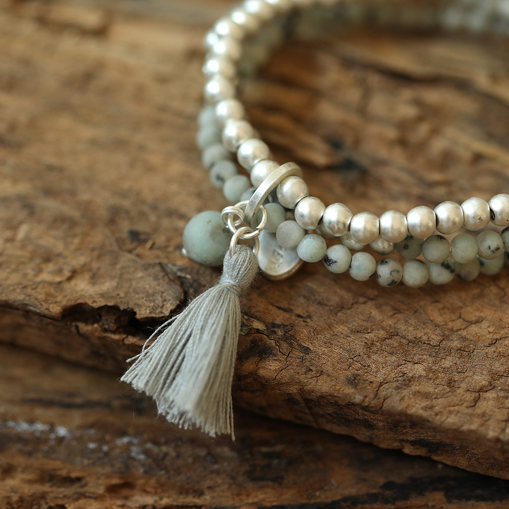 Armband aus echtem Kiwi Jaspis mit Quaste